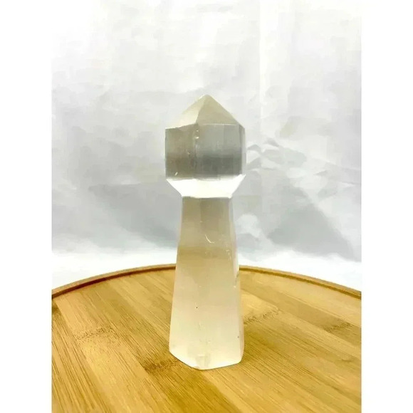 6" Natural Selenite Tower Carved Quartz Crystal Wand Healing 348 g - Picture 7 of 12